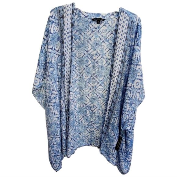 ZAC & RACHEL New Blue floral kimono‎ jacket coverup plus size 1X New - Picture 1 of 8